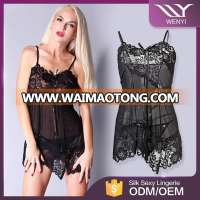 Hot transparent embroidered lace babydoll sleepwear sexy lingerie for fat women