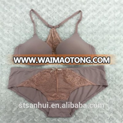 Sexy women front closure lace back bra panty set sexy