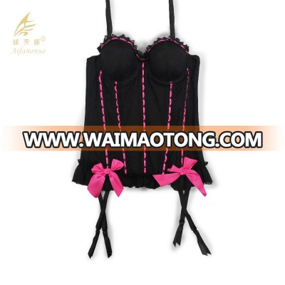 High quatily lovely pink bow black lace sexy women lingerie sexy g-string ladies sexy underwear