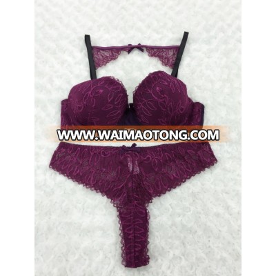 Purple sexy underwear new design image push up bra and G-string set OEM Service