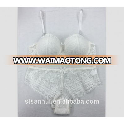 Ladies white lace transparent underwear sexy bra panty set